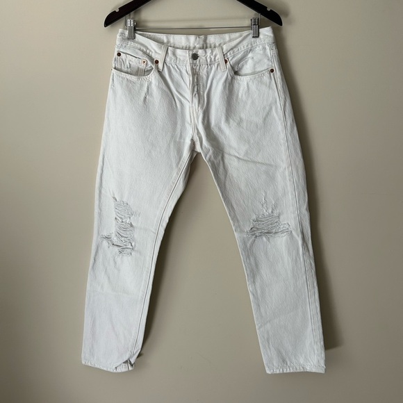 Levi’s Distressed 501 White Jeans Size 27 - Picture 1 of 8